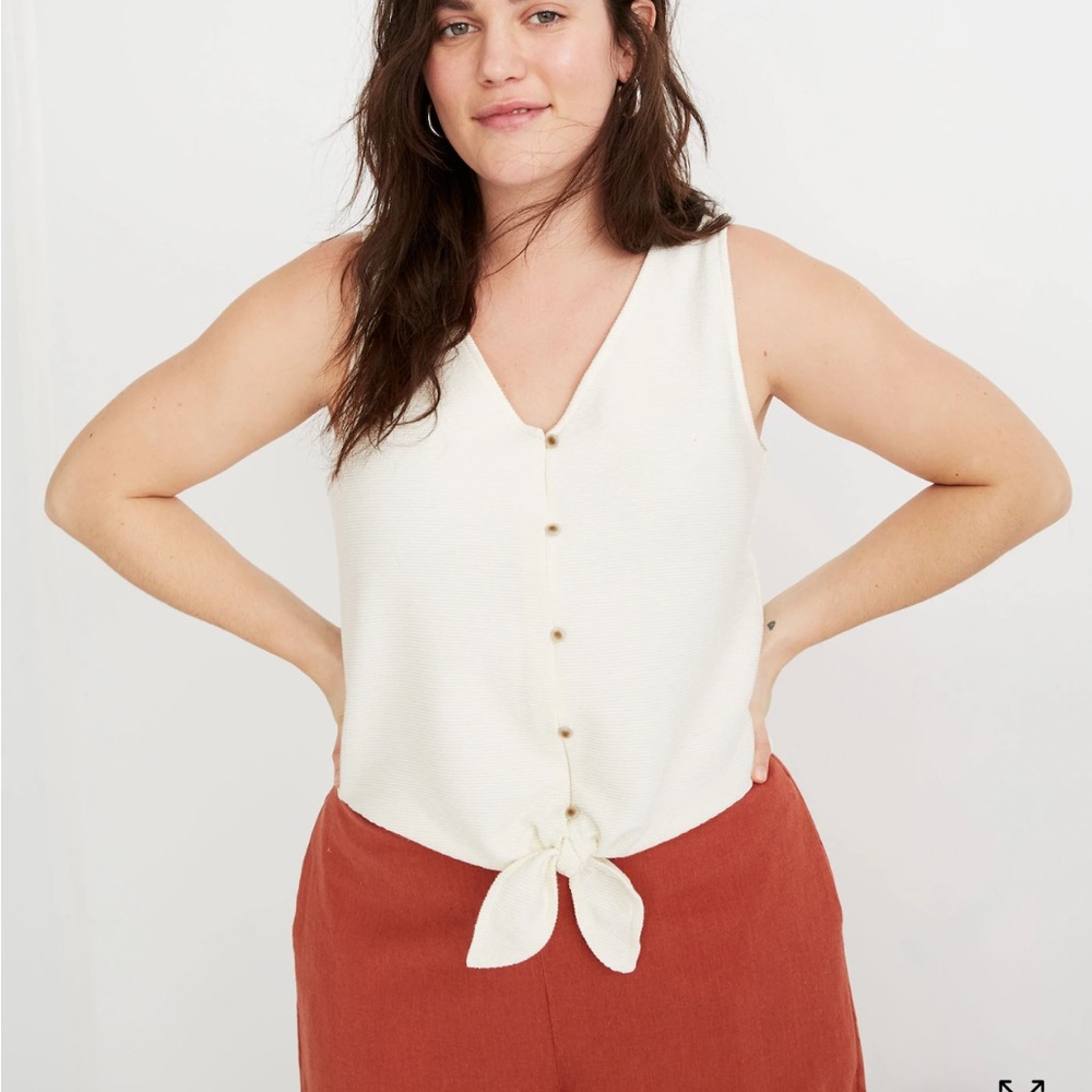 Madewell Texture & Thread Ivory Button-Down Tie-Front Tank Top